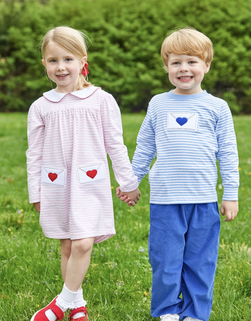 Little English Applique T-Shirt Love Letter Lt Blue Stripe