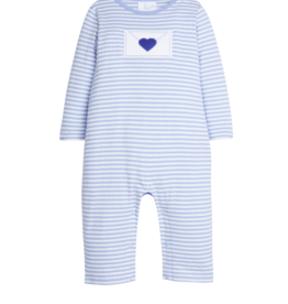 Little English SALE Love Letter Appl Romper Lt Blue Stripe