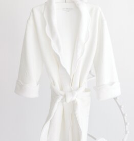 Terry Tots Bathrobe White Jacquard Bows w/Scallop Edge