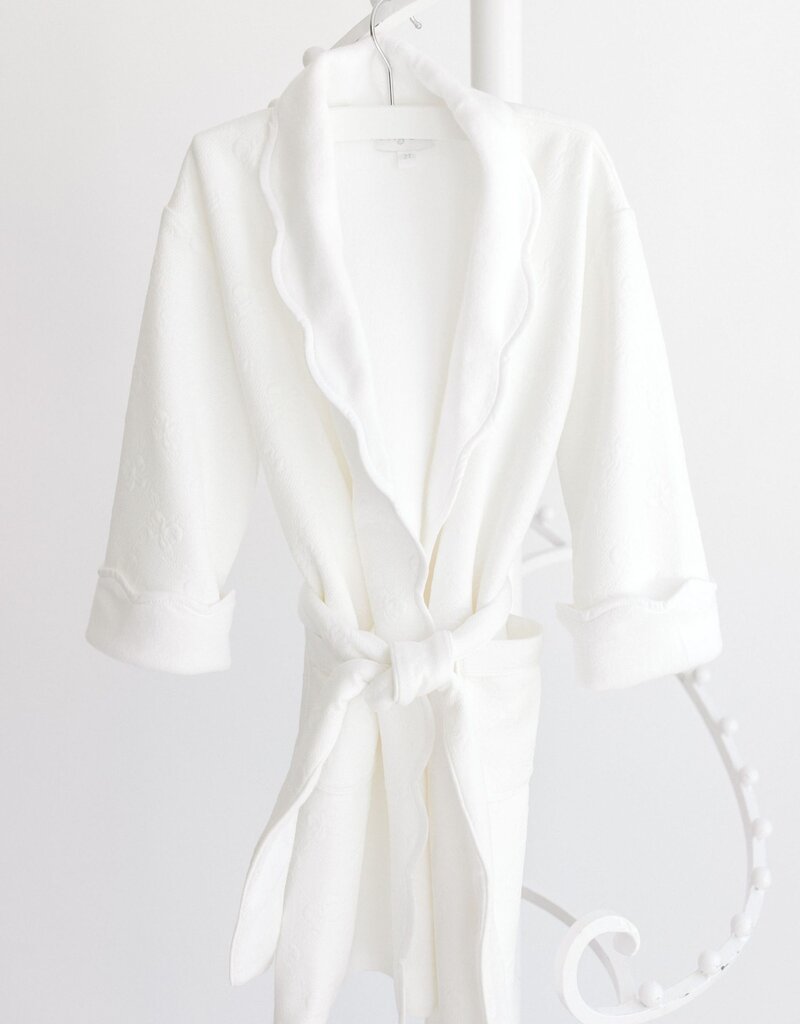 Terry Tots Bathrobe White Jacquard Bows w/Scallop Edge