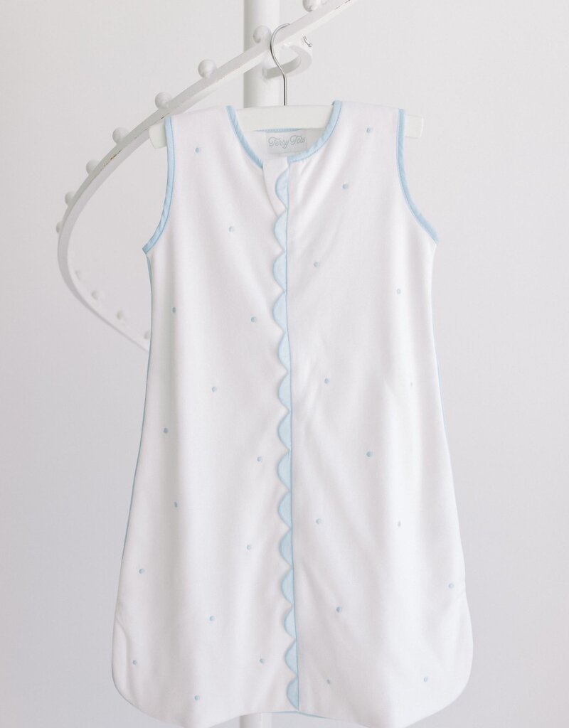 Terry Tots Sleep Sack Blue Embroidered Dots 3M-6M