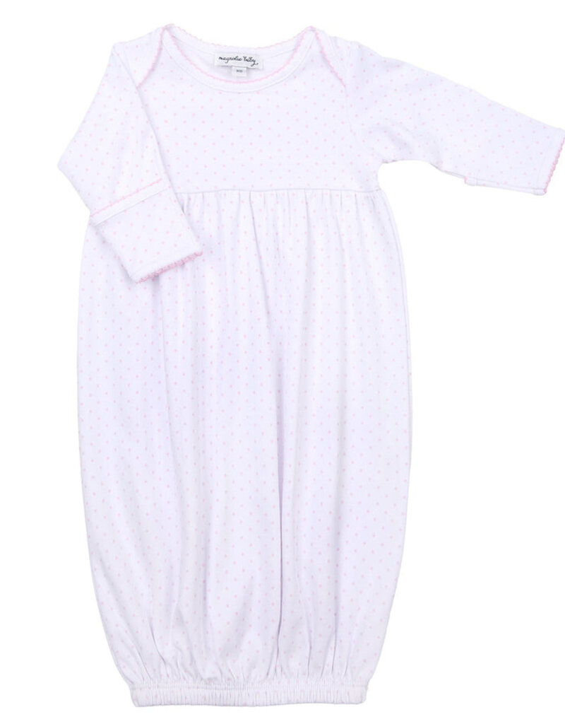 Magnolia Baby Mini Dots Pink Gathered Gown
