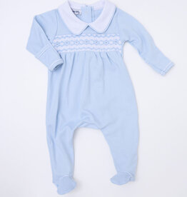 Magnolia Baby Hudson Smocked Collared Footie Lt Blue