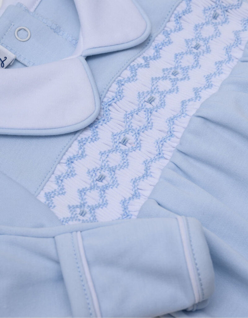 Magnolia Baby Hudson Smocked Collared Footie Lt Blue