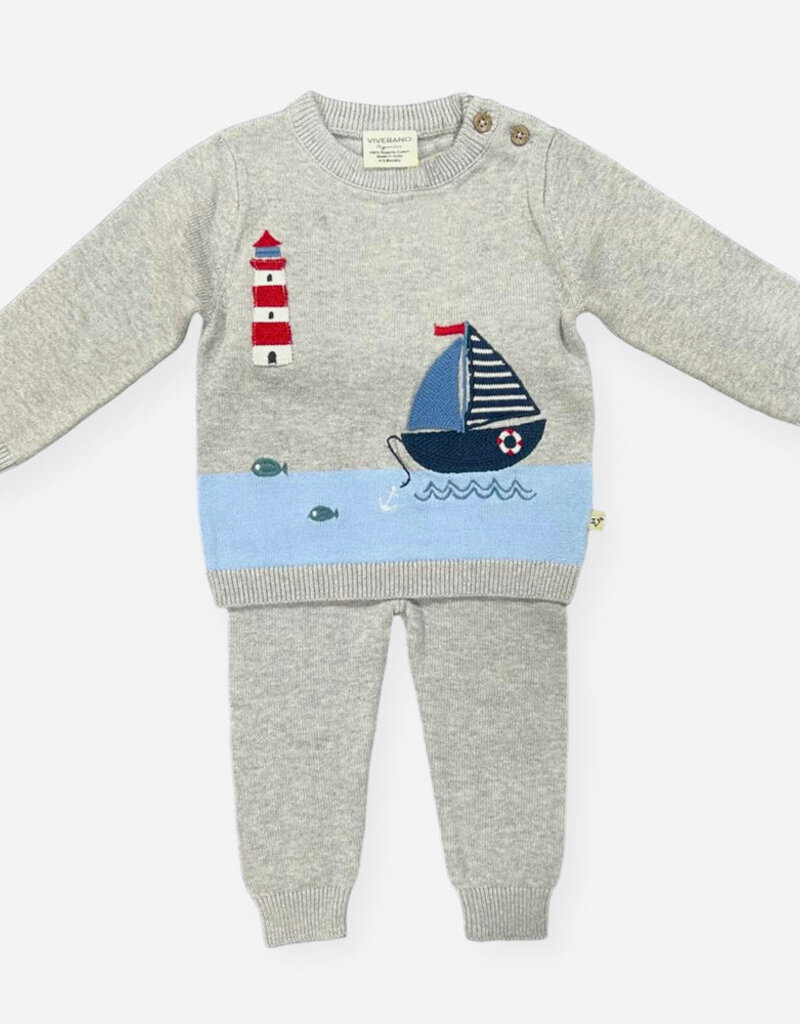 Viverano Lighthouse Boat Embr Knit Pullover Pants Set