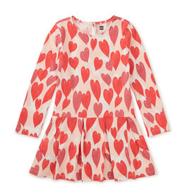 Tea Collection SALE L/S Pleated Skater Dress Marbled Hearts