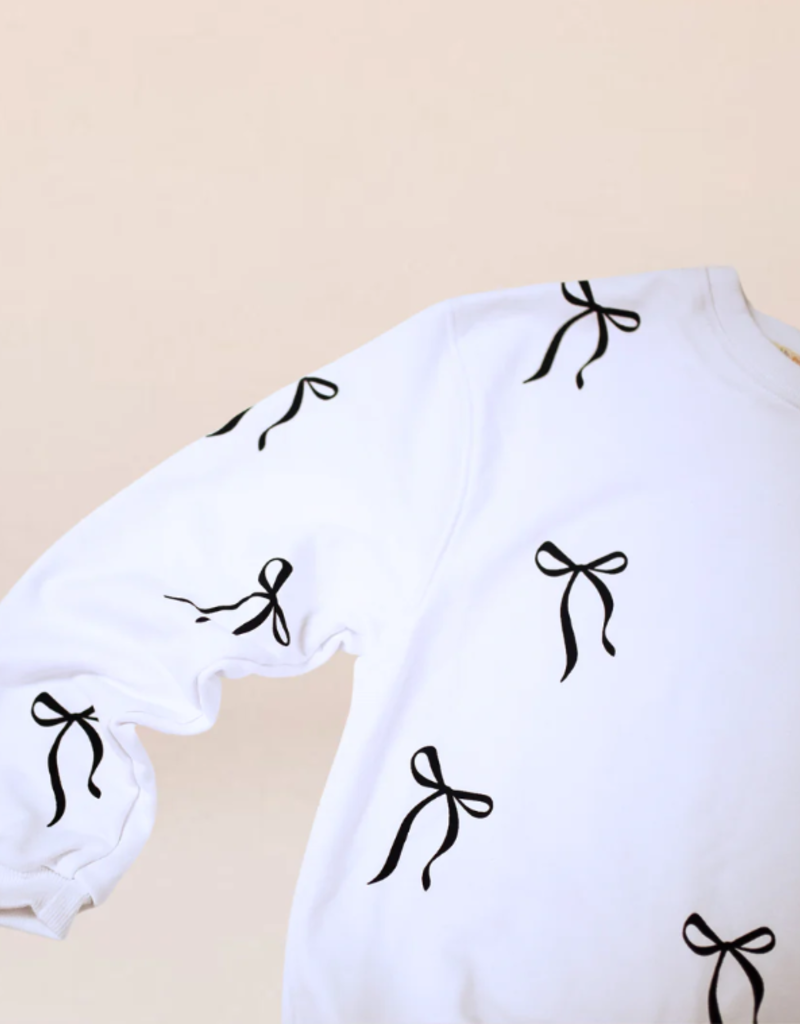 Minimalist Folk Co. White Bows All Over Print Oversized Pullover Adult