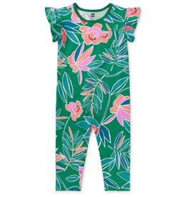 Tea Collection Ruffle Sleeve Pocket Romper Tropical Gardenias