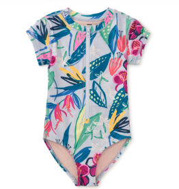 Tea Collection Rash Guard One-Piece Swimsuit Tropical Floral Burst