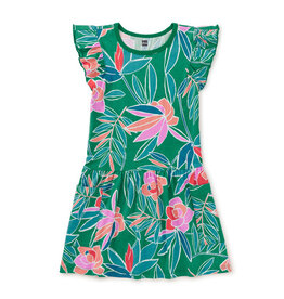 Tea Collection Flutter Sleeve Pocket Dress Tropical Gardenias