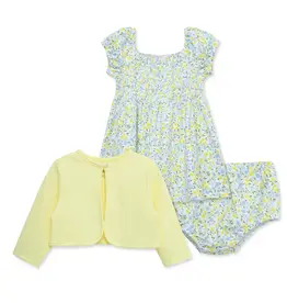 Little Me Ditsy Floral Knit Dress Set Yellow