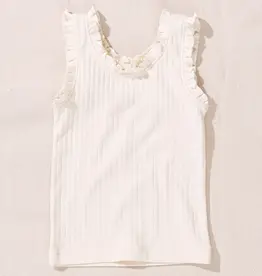 Pink Chicken Coop Kids joy ruffle rib tank cream