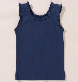 Pink Chicken Coop Kids joy ruffle rib tank navy