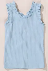 Pink Chicken joy ruffle rib tank light blue
