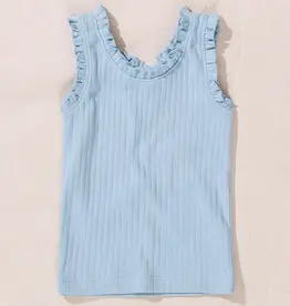 Pink Chicken Coop Kids joy ruffle rib tank light blue