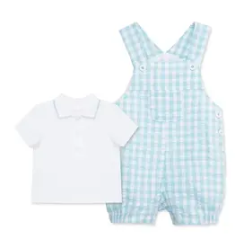 Little Me Check Shortall Set Lt Blue