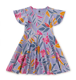 Tea Collection Flutter Sleeve Twirl Dress Tropical Gardenias
