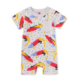 Tea Collection Pocket Shortie Baby Romper Iguana a Go Go
