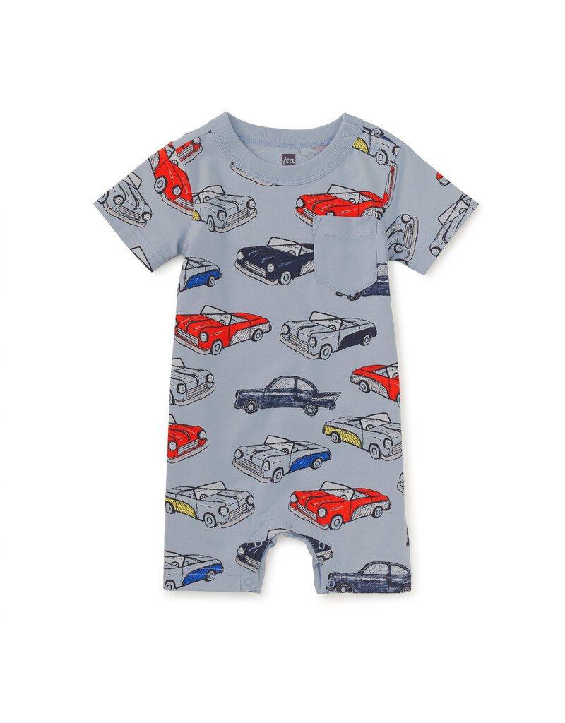 Tea Collection Pocket Shortie Baby Romper Cuban Cars
