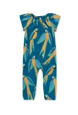 Tea Collection Flutter Sleeve Baby Romper Blue Yellow Macaws
