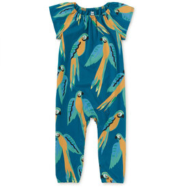 Tea Collection Flutter Sleeve Baby Romper Blue Yellow Macaws
