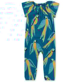 Tea Collection SALE Flutter Sleeve Baby Romper Blue Yellow Macaws