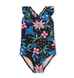 Tea Collection Ruffle One-Piece Swimsuit Brazilian Painted Floral