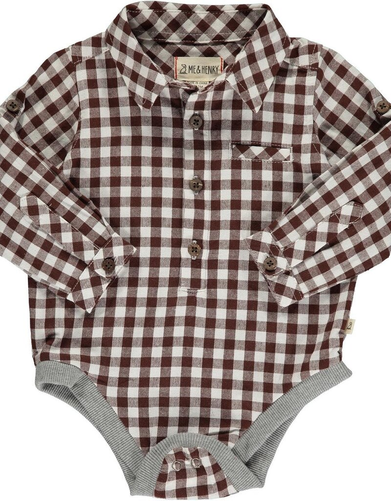 Me & Henry Jasper Woven Onesie Brown Micro Plaid