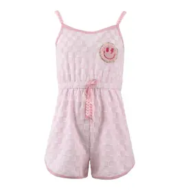 Lola and the Boys Checkered Emoji Romper w/Heart Sh Straps