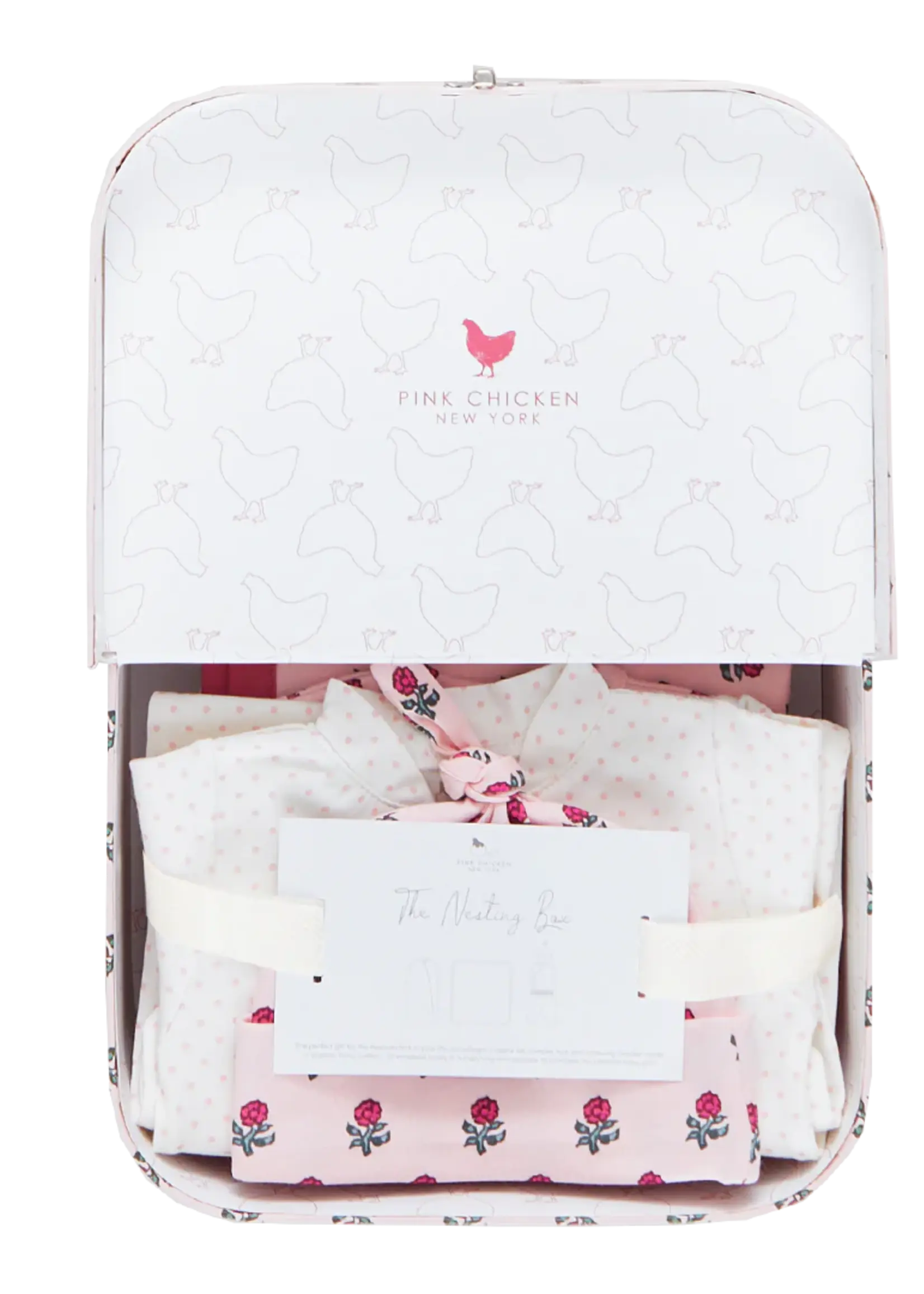 Pink Chicken nesting box take home set lt pink tiny flower