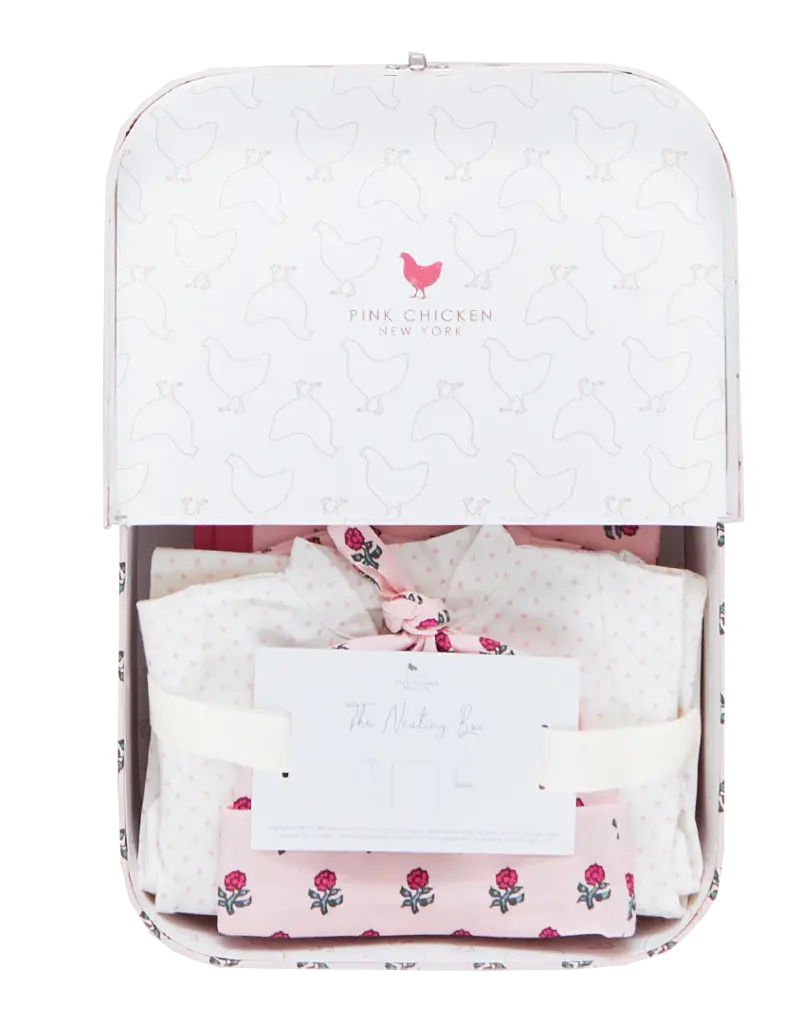 Pink Chicken nesting box take home set lt pink tiny flower