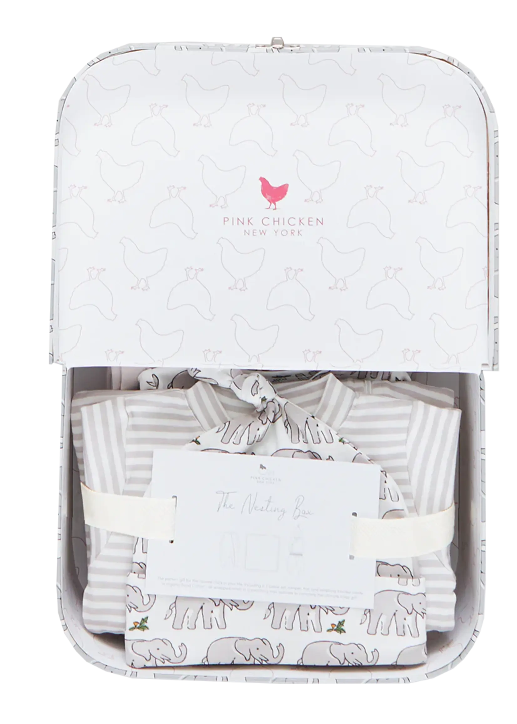 Pink Chicken nesting box take home set elephant print