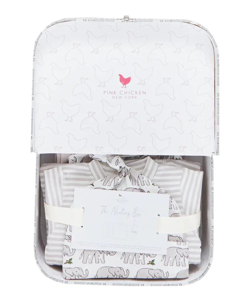 Pink Chicken nesting box take home set elephant print