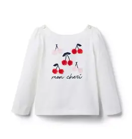 Janie and Jack SALE Mon Cheri White Cherry L/S Graphic Tee