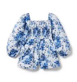 Janie and Jack SALE Blue Floral Smocked Romper