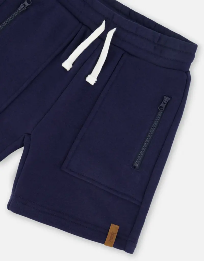 Deux par Deux French Terry Navy Shorts w/Zipper Pockets