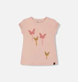 Deux par Deux Pink Seashell Top w/Butterfly Applique