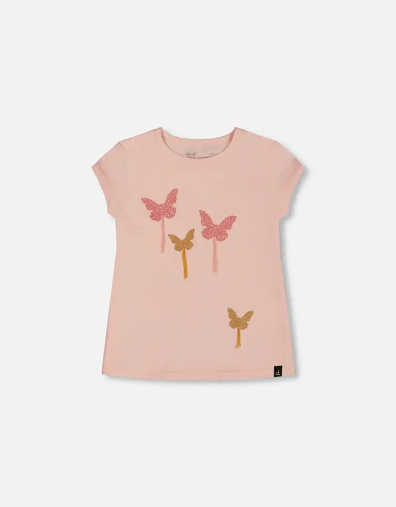 Deux par Deux Seashell Pink Top w/Butterfly Applique
