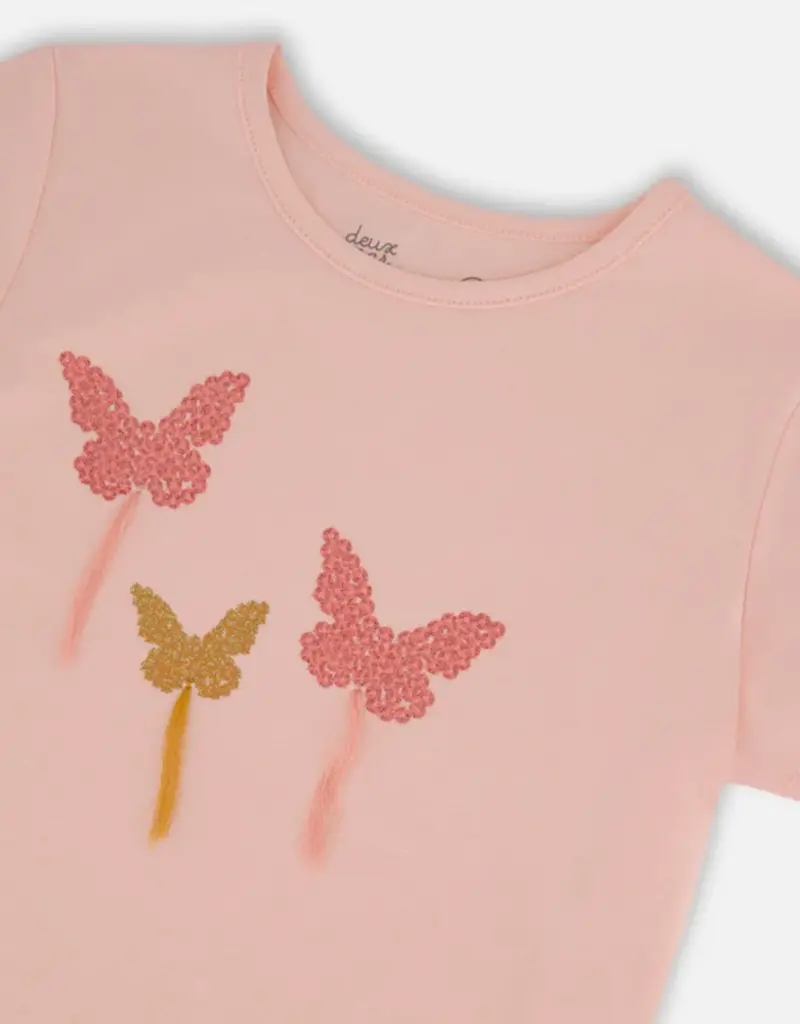 Deux par Deux Seashell Pink Top w/Butterfly Applique