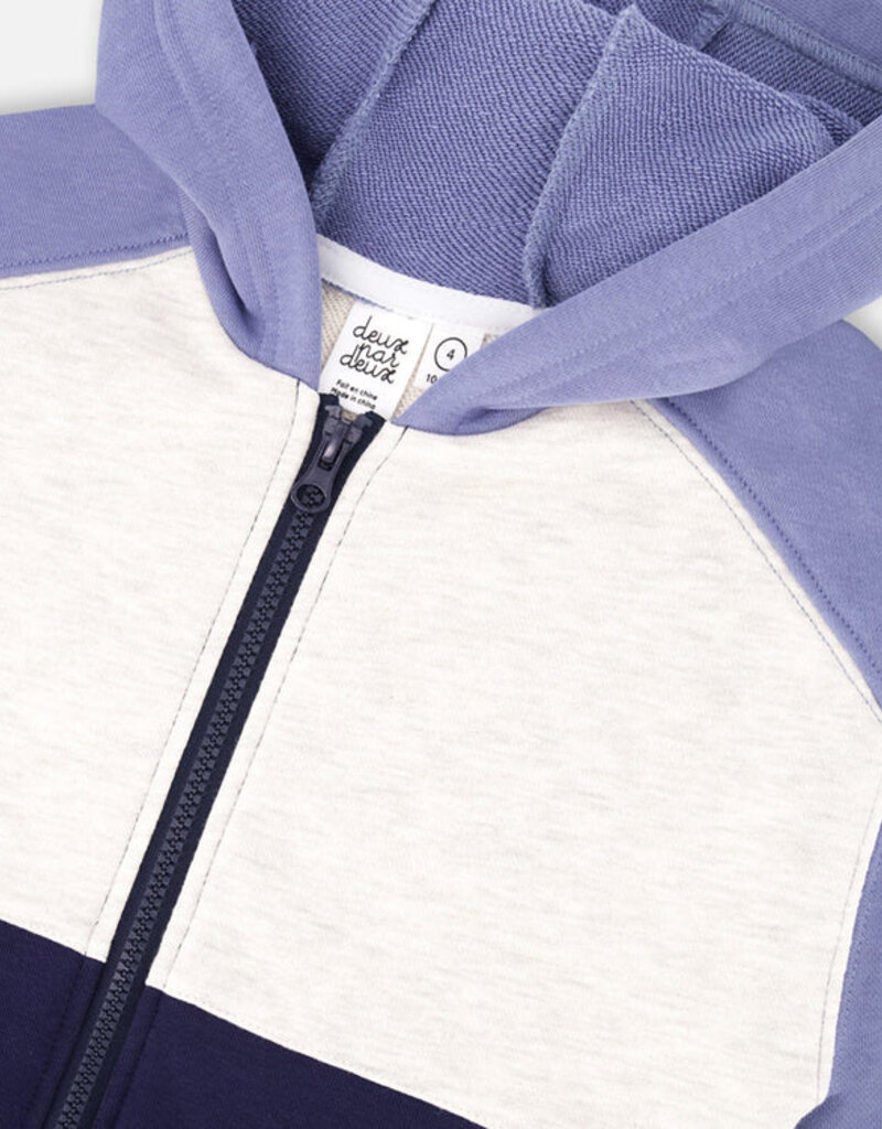 Deux par Deux French Terry Color Block Hooded Zip Up