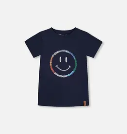 Deux par Deux Navy Organic Tee w/Happy Face