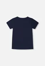 Deux par Deux Navy Organic Tee w/Happy Face