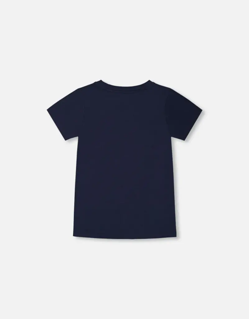 Deux par Deux Navy Organic Tee w/Happy Face