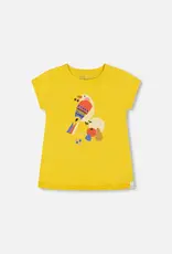 Deux par Deux Yellow Top w/Bird  Print