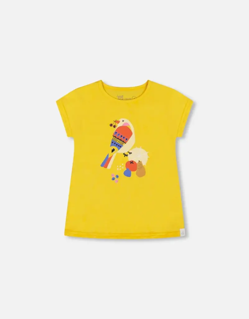 Deux par Deux Yellow Top w/Bird  Print