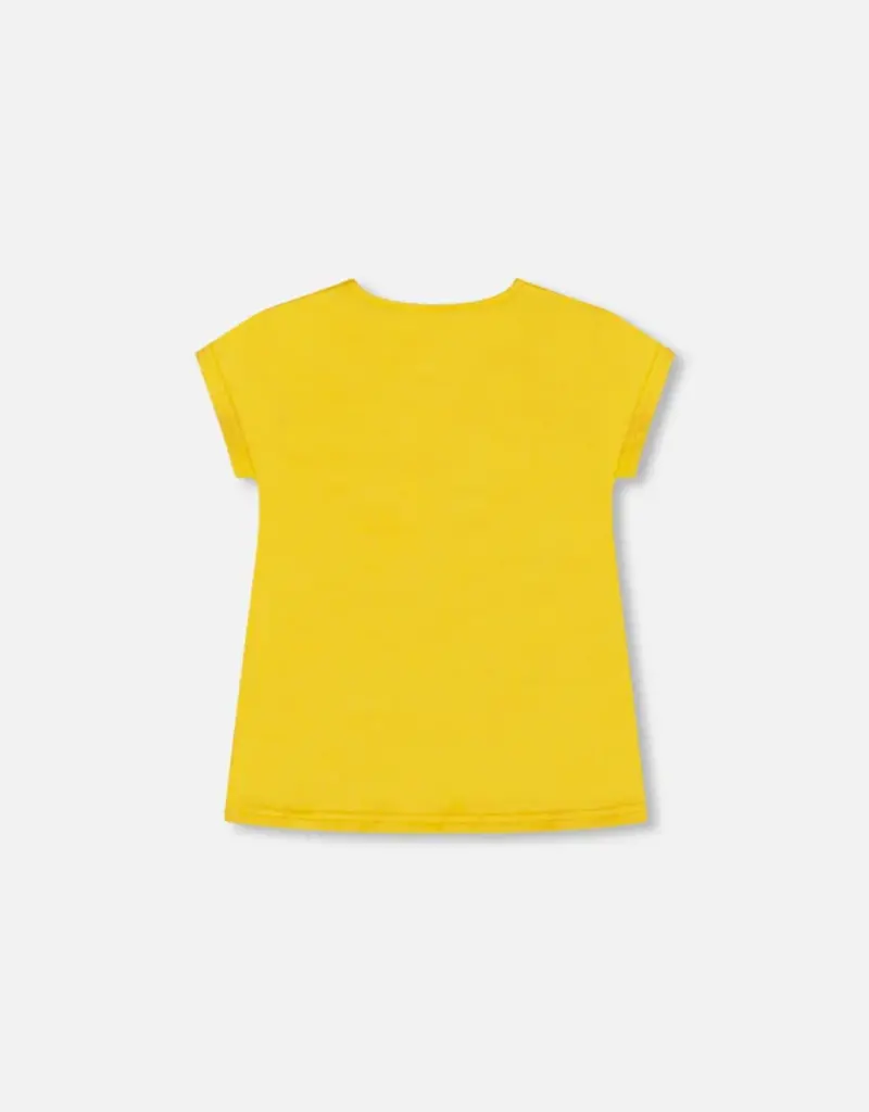 Deux par Deux Yellow Top w/Bird  Print
