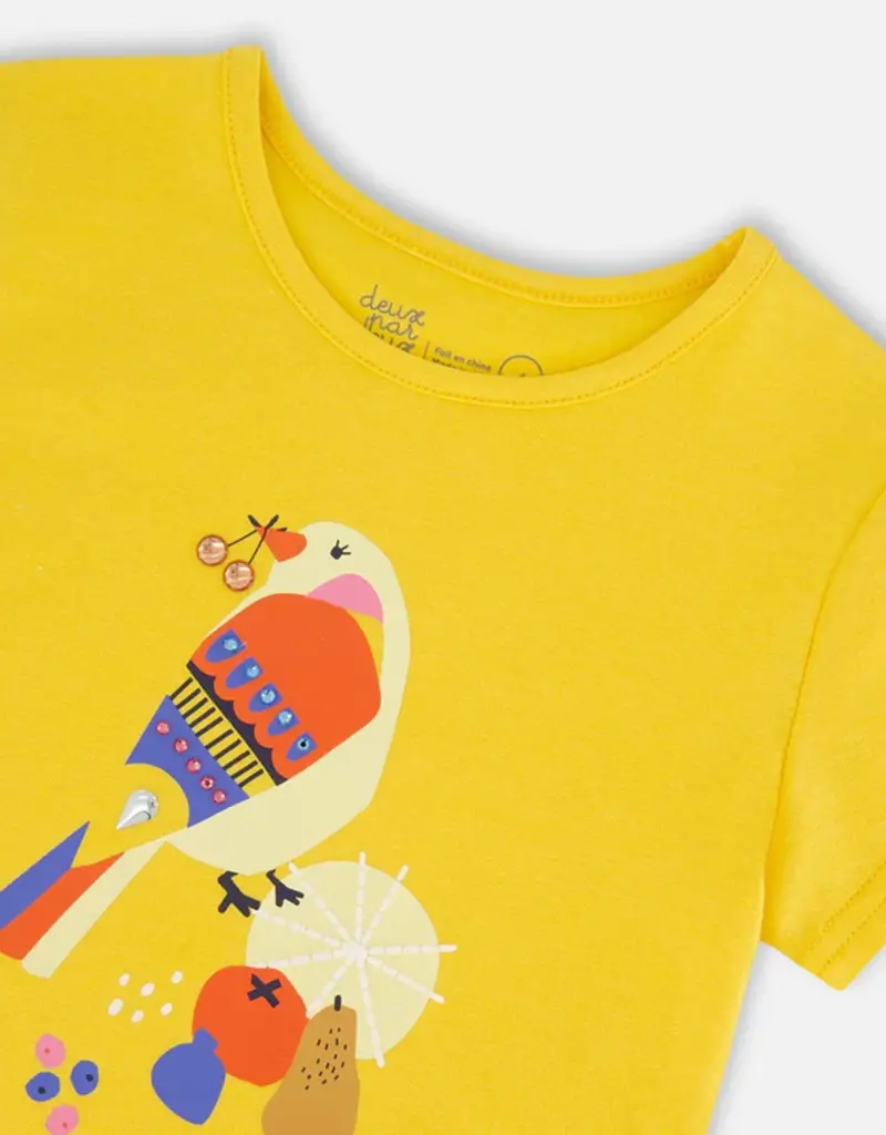 Deux par Deux Yellow Top w/Bird  Print