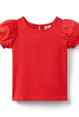 Janie and Jack Red Woven Puff Sleeve S/S Top