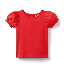 Janie and Jack SALE Red Woven Puff Sleeve S/S Top