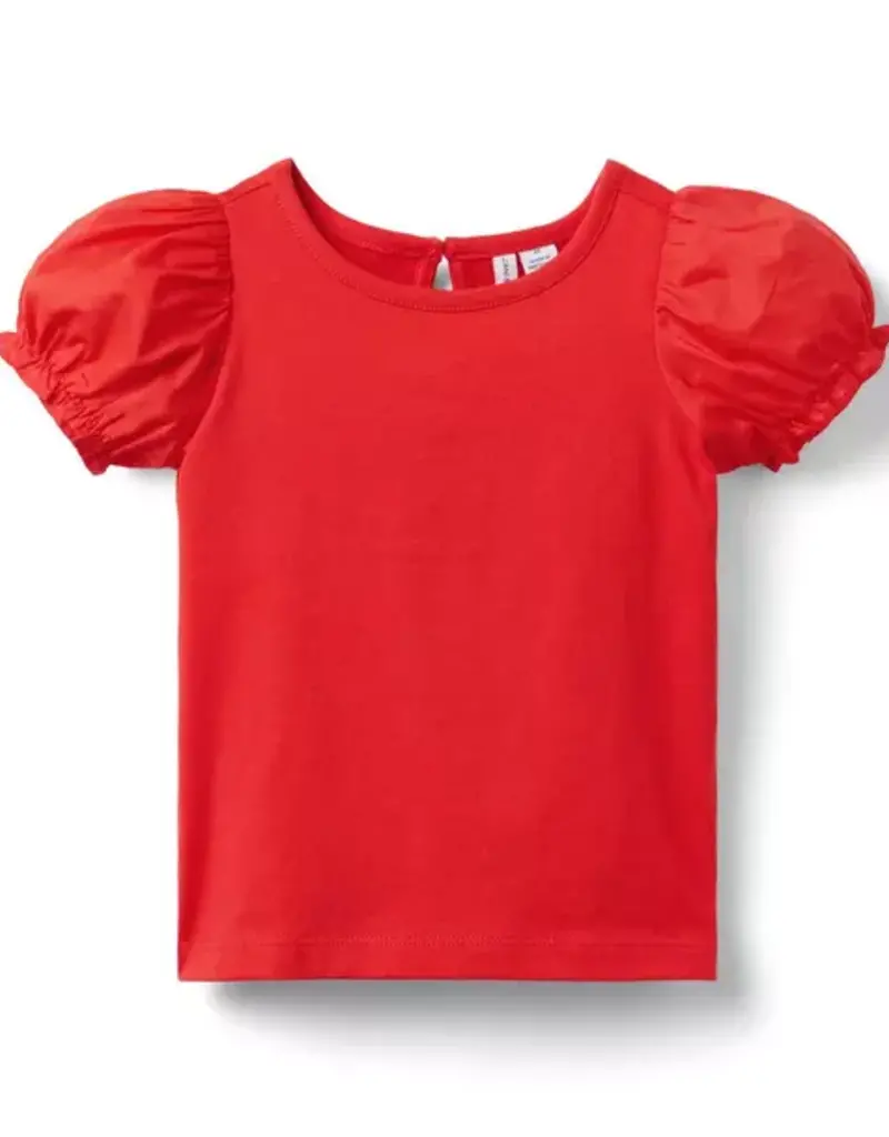 Janie and Jack Red Woven Puff Sleeve S/S Top